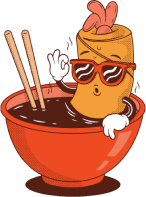 Springroll mascot bathing in soy sauce
